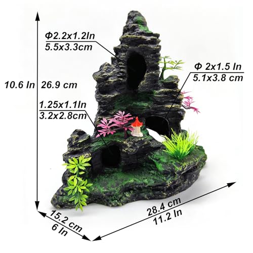 Large Aquarium Decoration Resin Fake Rock Mountain Ornament Landscape Castle Decoration Fighting Fish Reptiles Turtles Hiding Cave Fish Tank Ornaments Accessories - Height 10.7 inches (Purple) - color: Purple