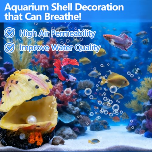 Abnaok Aquarium Shell Decoration, Tropical Clam Live-Action Ornament, for Fish Tank Aerating, Aquarium Oxygenated - Shell Pearl Air Stone Bubble Decoration - color: Beige