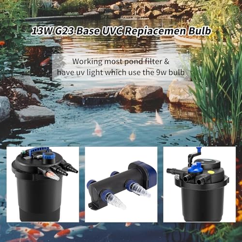 13W Replacement Light Bulb, for Outdoor Pond Clarifier Compatible with JUP-01 UVE9 CF400 CF500 UV CP-9 UV Light for Fish Tank, Turtle Tank, Aquarium, 4 Pack 13W UV C Lamp for G23 Base - size: 13W-UVC-4P