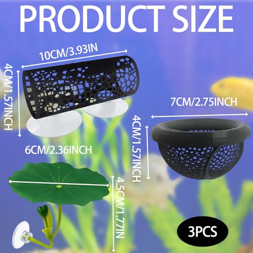 3-Piece Set Fish Tank Decor, Large Black and Small Black Decorations with Lotus, Betta Fish Toys for Aquarium, Beta Hammock for Fish Tank