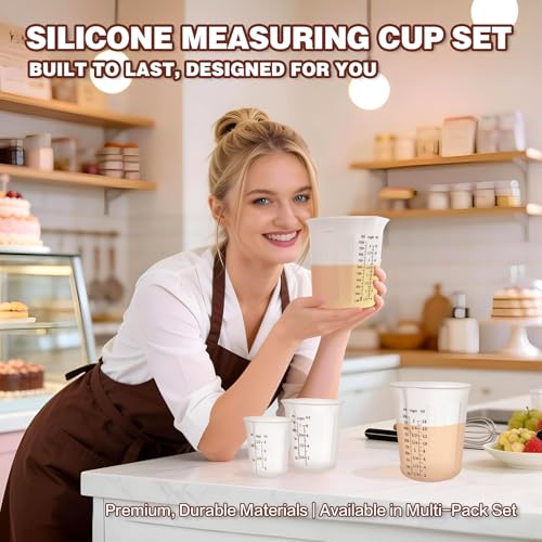 Silicone Measuring Cups 4-Pack Set, (1/2, 1, 2, 4 Cup) Reusable Silicone Cup for Prepping Cooking Baking Supplies, Melting Butter Chocolate 125ml 250ml 500ml 1000ml Dishwasher Microwave Safe - color: 125ml+250ml+500ml+1000ml