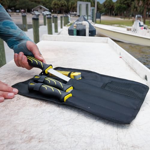 danco 5PC Fillet Knife Kit, 6",7",9" with Roll Bag & Folding Sharpener, Fish Fillet and Deboning Knives, Freshwater/Saltwater Fishing, Non-Slip Handle, Durable Roll Bag, Stainless Steel Blades - style: Fillet Knives With Sharpener
