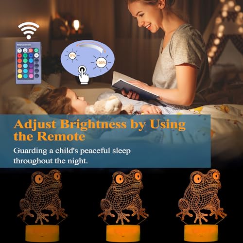 Cute Frog Night Light, Frog Gifts, Frog 3D Illusion Lamp with RGB 16 Colors Changing, Remote Control, Dimmable, Kids Room Decoration Baby's Light Room Decor Children Gifts - color: Color 4