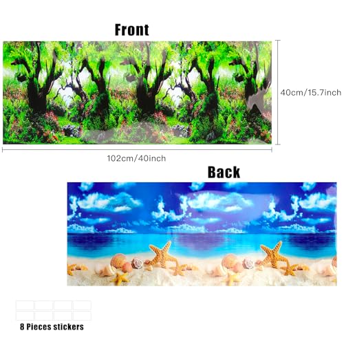 Lainrrew Aquarium Background Poster HD, Dual-Sided Water Plants & Fish Tank Landscape, 16"x40", Vivid Marine Life, Waterproof Scenery, Easy to Install, Durable Tank Decor (Type 5) - color: Type 5