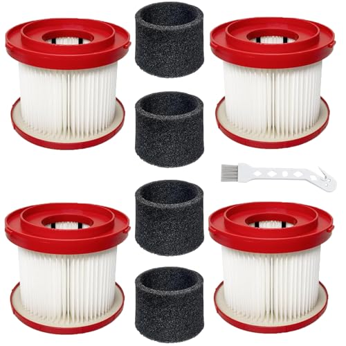 4 Pack HEPA Filter Replacement Kit, Compatible with 49-90-1900 Wet/Dry Vacuum Cleaners, Includes 4 Filters, 4 Foam Sleeves & 1 Cleaning Brush, Washable Reusable