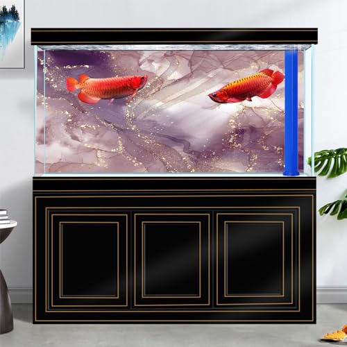 Purple Marble Aquarium Background, Art Abstract Pink Gold Line Marble Terrarium Background, Coloful Marble Glass Terrarium Background 30X12IN with 8 EVA Double-Sided Tape - color: Marble03, size: 30X12in/75X30cm