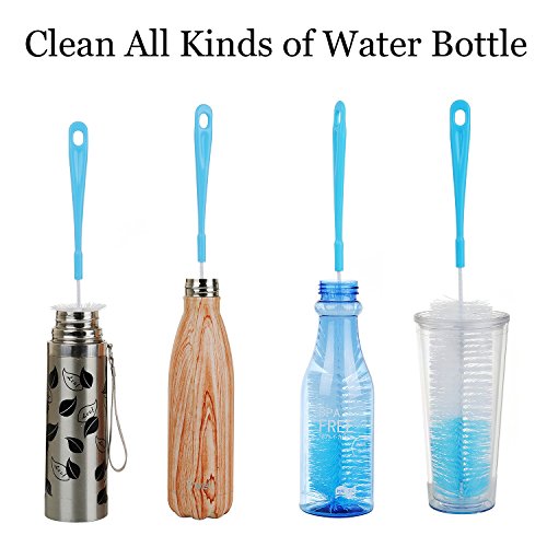 3-Pack Long Bottle Cleaning Brush for Narrow Neck Beer, Wine, Flask, Thermos, Sportwell, Pitcher, Brewing Bottle Cleaner, 16 Inches - color: Blue