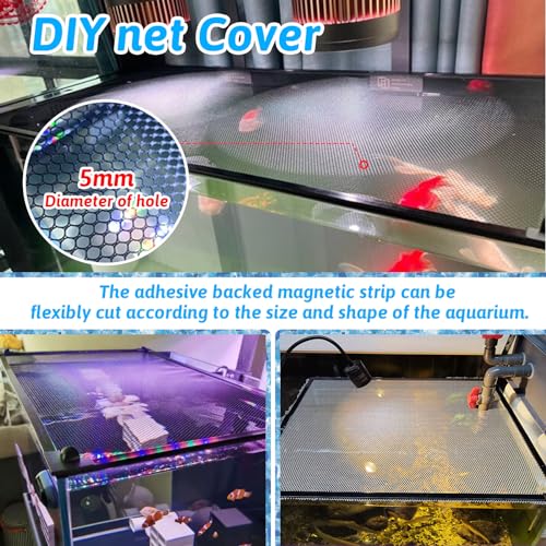 7.5 FT DIY Magnetic Fish Aquarium Anti-Jumping Net Cover, Mesh Screen Netting for Top Cover, Lid Prevents Reptiles from Jumping Out