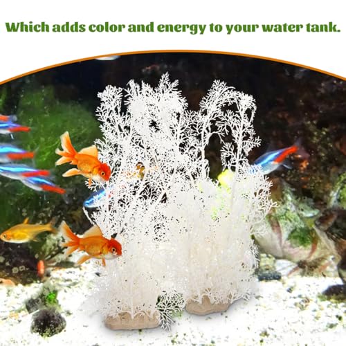 DOITOOL Artificial Fish Tank Plants - 2 PCS Plastic Aquarium Decorations White Fish Tank Accessories Aquarium Decor Plastic Plants - 15.33 inch Tall (White)