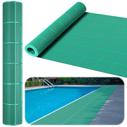 Tondiamo Pool Mat Non Slip Drainage Mats Swimming Pool Floor Deck Mats Rugs PVC Splash Mesh Hollow Doormat Roll for Outdoor Indoor Patio Restaurant Garage Kitchen Bathroom Safety(3 x 10 ft,Green) - color: Green, size: 120" x 36" (Rectangular)