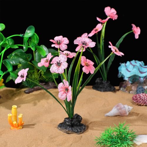 SEWACC 2pcs Aquarium Plants Fish Tank Decoration Artificial Plastic Plants Small Purple Pink Fish Tank Accessories for Desktop Household Aquarium Supplies