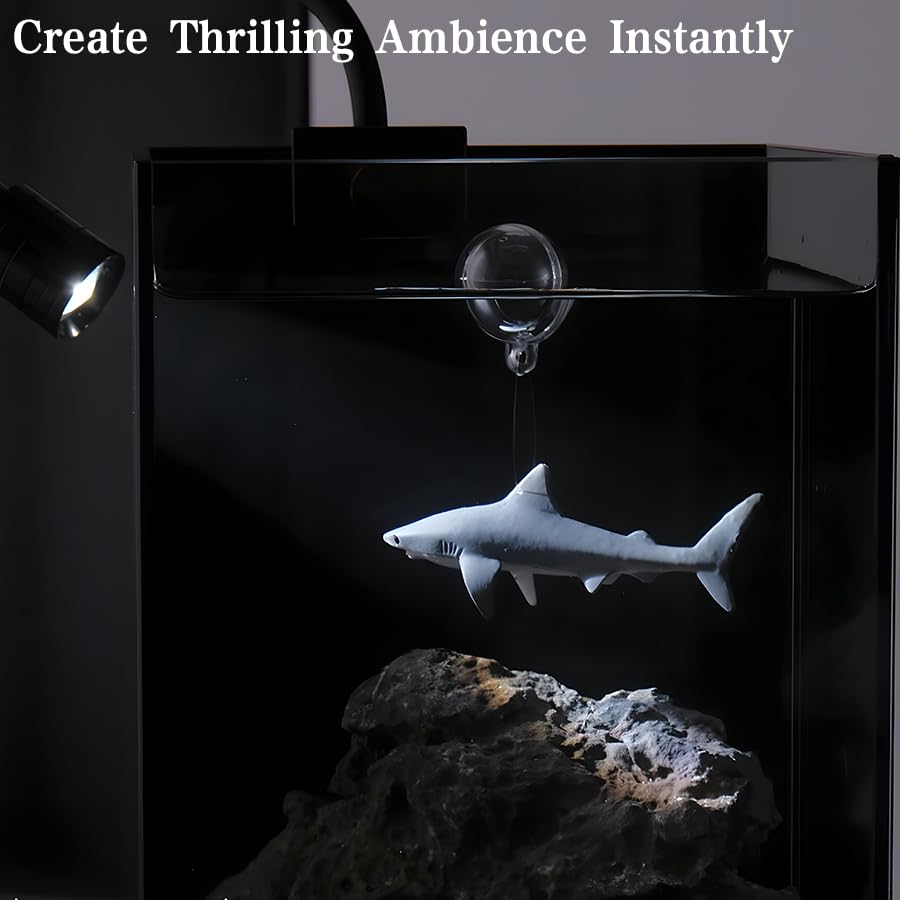 Aquarium Shark Decor Set-Floating Megalodon Decor with Shark Warning Sign for Fish Tanks -Fish Tank Accessories Decorations