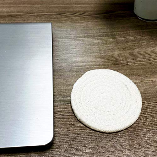 ABenkle 8 Pcs Drink Coasters with Holder, Cotton Woven Absorbent Coasters for Drinks, Minimalist Home Decor Coaster Set for Wooden Tabletop Protection Table, 4.3 inches White - color: White, size: 8 Pcs