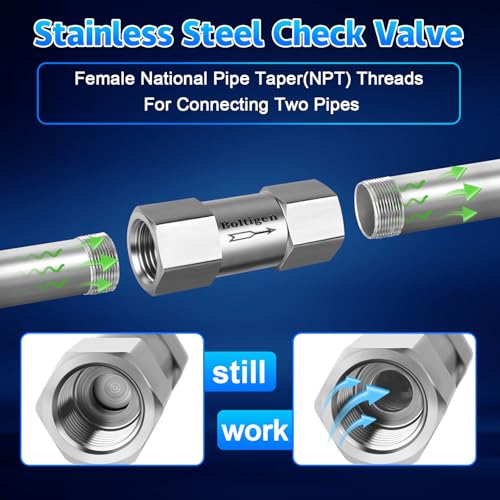 Boltigen Stainless Steel 304 1/2" NPT Spring Check Valve, 1000 PSI, -20C to 200C, Industrial Check Valve, 2 Ports, NPT Connections - size: 1/2'' NPT