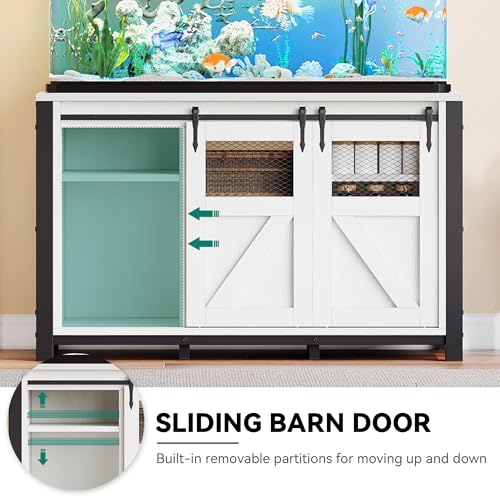YITAHOME 120 Gallon Fish Tank Stand with Power Outlets, Heavy Duty Large Aquarium Stand with Barn Door, Reptile Tank Turtle Terrariums Table for Fish Tank Accessories Storage,1100LBS Capacity