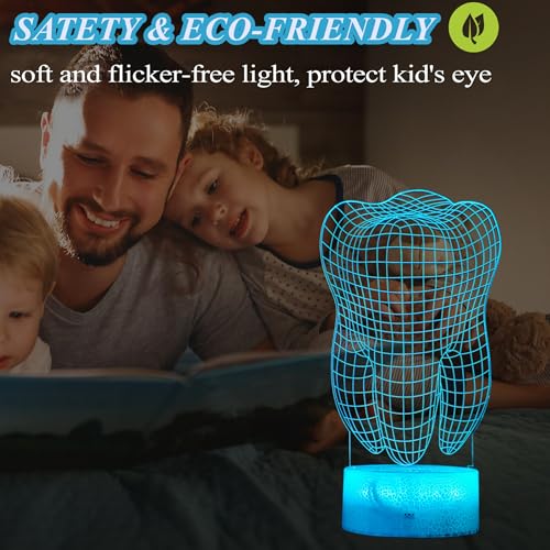 Dental Gifts, 3D Tooth Night Light, 3D Illusion Lamp, 16 Colors Changing, Remote Control, Dimmable, Living Room Decoration, Xmas Tooth Model Gifts - color: Tooth