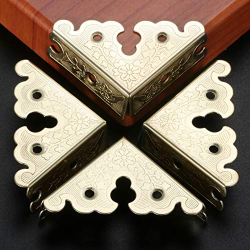 dophee 4Pcs Decorative Corner Protectors, Retro Style Edge Safety Guards Covers for Picture Frame Album Jewelry Box Gift Box Wooden Case Chest Tables Cabinet Furniture, 1.34"x1.34"-Gold - color: Gold