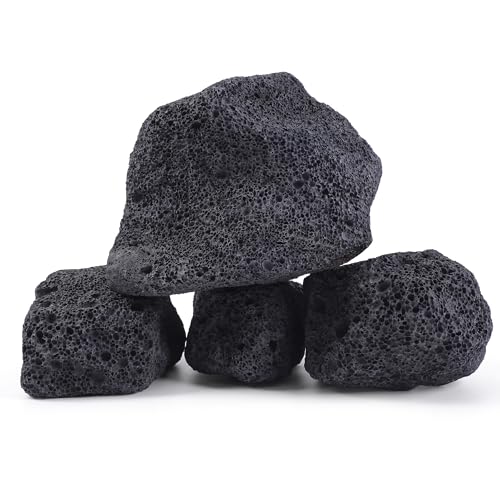 2.2-6.1 Inches Natural Black Lava Rock, 4 PCS Small Aquarium Rocks for Aquascaping, Terrariums, Reptile Tanks & Aquarium Décor - size: 2.2-6.1 in
