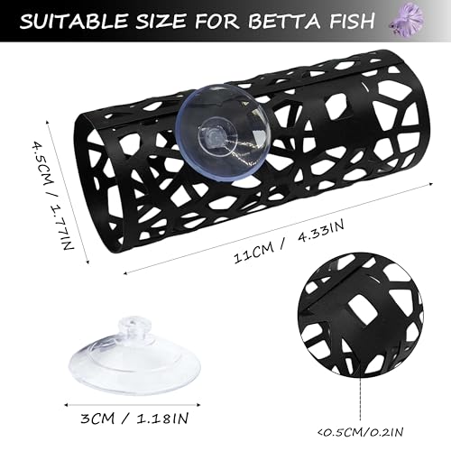 Black Metal Betta Fish Hammock Hideout Cave Aquarium Tunnel with Hollow Pattern, Floating Betta Log Resting Spot, Shrimp Cave Habitat, Betta Fish Tank Accessories, Small Fish Enrichment Toy - color: Fish Hammock - B