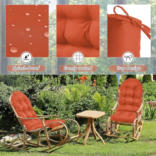Geelin 2 Pcs Outdoor Patio Chair Cushion Thick High Back Adirondack Chair Cushion Tufted Weather & Fade Resistant Anti-Slip Outside Rocking Chairs Pads with Ties, 44 x 19 x 4 Inch (Orange) - color: Orange