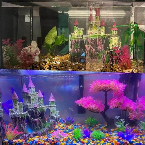 PINVNBY Aquarium Resin Castle Decoration,Fish Tank Driftwood Castle Cave Hideouts House Plants Supplies Accessories(Pink) - color: Pink