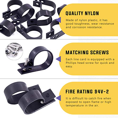 Swpeet 60 Pack Black 1 Inch Nylon Plastic R-Type Cable Clips Clamp Kit, Nylon Screw Mounting Cord Fastener Clips with 60 Pack Screws for Wire Management - color: Black, size: 1 Inch