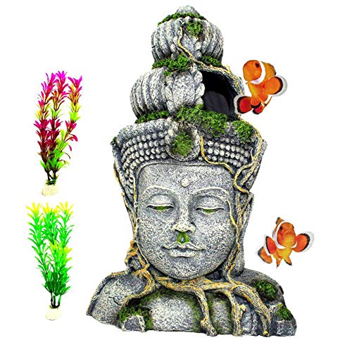 Aquarium Buddha Head Statue Decorations,Fish Tank Resin Large Buddha Sculpture Ornament,Betta Hideout Cave Sleep Rest Play for Small Fish Shrimp Lizard Gecko Small Reptile(3 Pack)