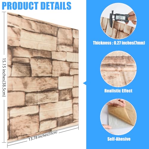 10 Pack 3D Wall Panels Peel and Stick, Waterproof Foam Stone 3D Wallpaper, Self Adhesive Foam Wallpaper for Bedroom Bathroom Kitchen (13.7 * 15.1in) - color: Rock Brick, size: 10 Pack