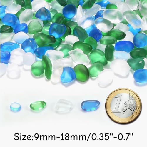 YATOJUZI Aquarium Gravel Fish Tank Rocks 0.85lb Sea Glass Stones for Crafts Decorative Frosted Glass Pebbles for Aquarium Fish Tank Vase Filler DIY Home Decor (Green/Ocean Blue/White) - color: Green/Ocean Blue/White