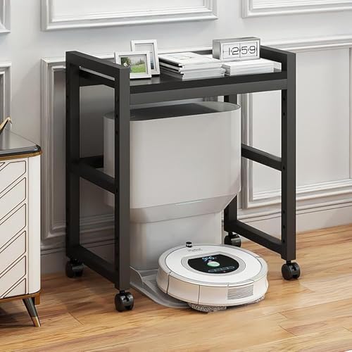 Robot Vacuum Stand Cabinet with Wheels - Mobile Storage Rack for Robot Vacuum Cleaner, Fish Tank Stand Accent End Table for Living Room Home Office(Black,19x13 in) - color: Black, size: 19x13 in