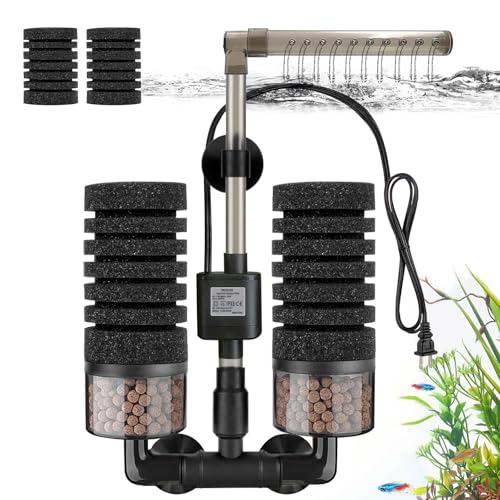 Aquarium Electric Sponge Filter with Submersible Water Pump Silence Motor for Shrimps,Bettas with Bio Ceramic Media Balls and 2 Spare Sponge,Venturi Nozzle and Rain Mode (S for 10-20 Gal) - size: 10 to 20 Gallons