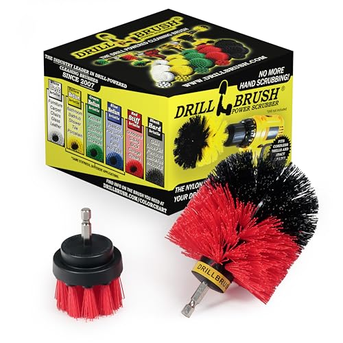 2 Piece Red Stiff Brush Cleaning Set - Outdoor Cleaning Brush Sets - Home Siding Cleaning Brush - Masonry Brick and Stone Cleaning Tools - Deck and Patio Scrubbers - Gutter Cleaning Outdoor Brush Set - color: Red