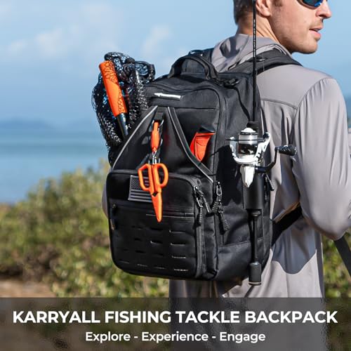 KastKing KarryAll Fishing Tackle Backpack with Rod Holder 4 Tackle Boxes,40/26L Tackle Bag Storage Fishing Gear and Equipment - color: D: Medium (26 L) - Black