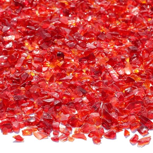 QYGL Crushed Glass - 2.1LB Red Broken Glass Pieces 3-6mm, for Resin Art, DIY Crafts, Home Decor, Vase Fillers, Tabletop Fire Pit, and Aquarium Rocks - color: Red