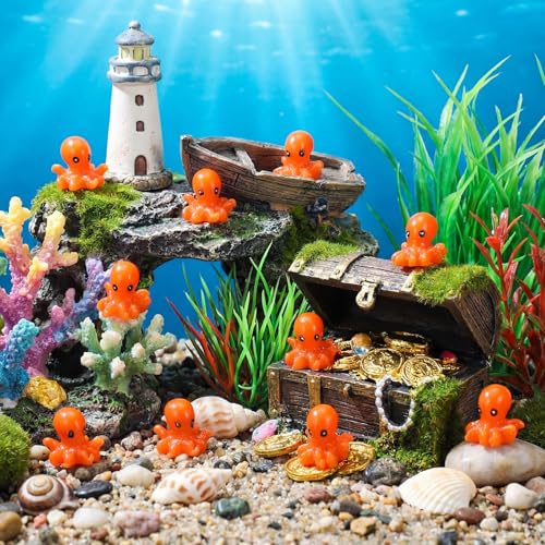 Geelin 50 Pcs Mini Resin Octopus Figurines Tiny Resin Figurines Small Ornament Charms Figure Tiny Animals for Dollhouse Landscape Aquarium Garden Desktop Birthday Party - style: Octopus