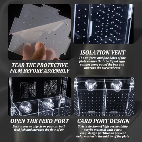 Fish Breeding Box, Transparent Insulation Breeder Box for Fish Tank, 8x4x4 Detachable Acrylic Small Fish Tank with Suction Cups for Shrimp, Clown Fish and Guppy Fish Breeder Box for Aquarium