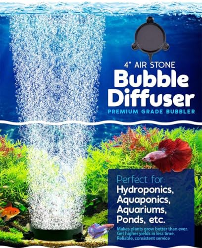 SLOCME 4 Inch Aquarium Air Stone 2 Pack – Round Oxygen Diffuser with Suction Cups, Produces Fine Bubbles for Fish Tank, Hydroponics & Aquatic Plants