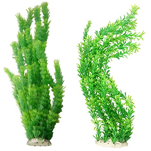Hamiledyi Aquarium Plants Plastic Decor Fish Tank Green Decorations Plants Ornament Safe for All Fish,Extra Large 23-inch Tall, 2 Pack（Green Style A） - color: Green（style A）
