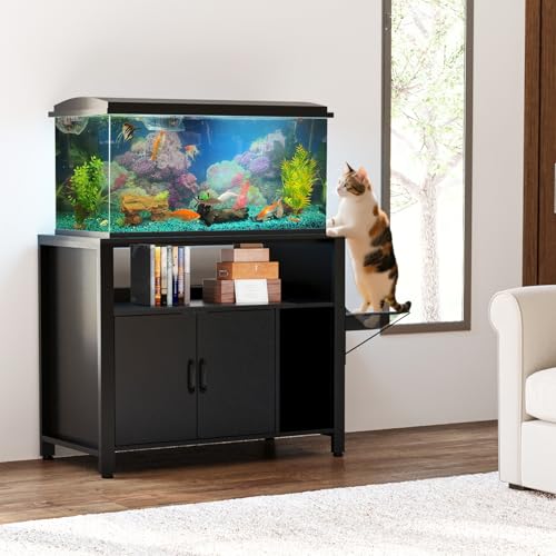 GDLF 40 Gallon Breeder Tank Stand，40–50 Gallon Fish Tank Stand with Hidden Cat Litter Box Cabinet and Cat Perch,36.6"x18.9"Tabletop, 660 LBS Capacity - size: 40-50 gallon
