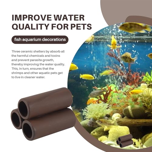 3 Pcs Brown Ceramic Shelters - Shrimp Habitat, Breeding Tube, Cave