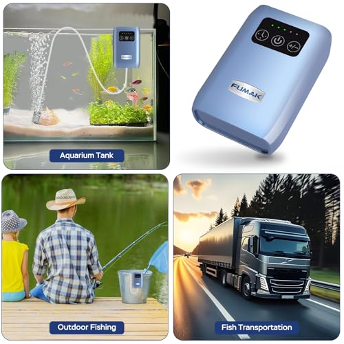 Aquarium Air Pump, USB Rechargeable Lithium Battery Powered Portable Air Pump for Fish Tanks, AC/DC Dual Mode Oxygen/Aerating Pump for Outdoor Fishing, Emergency, Power Cuts