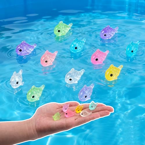 60Pcs Luminous Mini Resin Fish,Mini Resin Animals Figures,Miniature Glow in The Dark Ornament for Garden Landscape Aquarium Dollhouse Birthday Party Room Crafts DIY Decoration