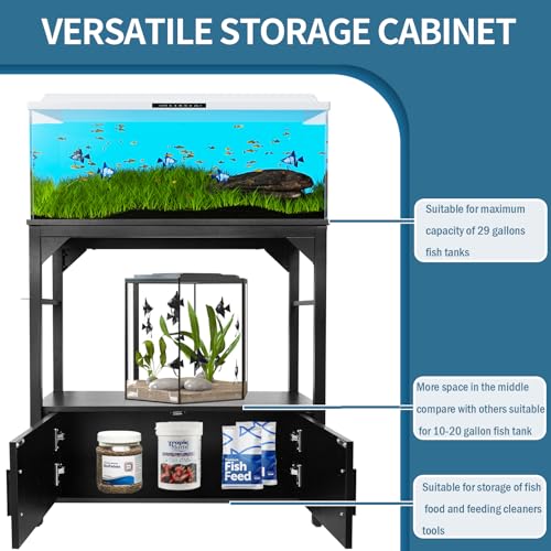 YEMOO Aquarium Stand 20-29 Gallon, 29 Gallon Fish Tank Stand with Aquarium Tools Organizer, 3 Tier Breeder Tank Stand with Storage Cabinet, Heavy Duty Metal Frame for 20 - 29 Gallon Long Aquarium (20-29 Gallon Fish Tank Stand)