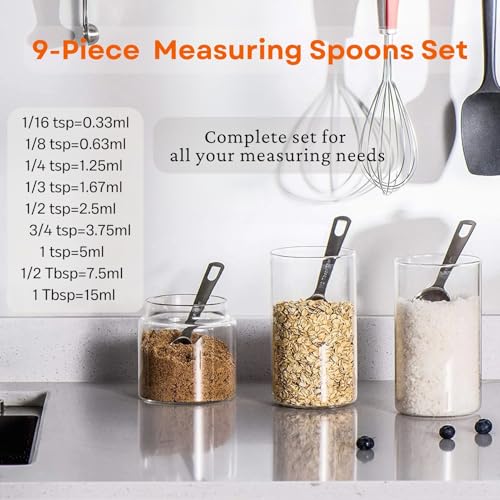 9PCS Measuring Spoons Set Stainless 1 tbsp, 1/2 tbsp, and 1-1/16tsp Steel Measuring Spoons for Cooking Baking Spice Jars and Liquid Ingredients - size: 9 Pcs