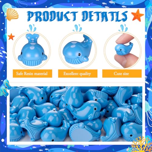 Geelin 50 Pcs Mini Resin Whale Figurines Bulk Tiny Resin Whale Figurines Small Ornament Sea Creatures Charms Figure Tiny Blue Ocean Animals for Landscape Fish Tank Aquarium Garden Desktop - style: Whale