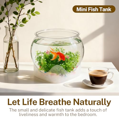 Plastic Fish Bowl Beta Fish Aquariums Scratch-Resistant and Shatterproof Mini Desktop Hydroponic Goldfish Tank (0.92Gallon/ 3.5L)