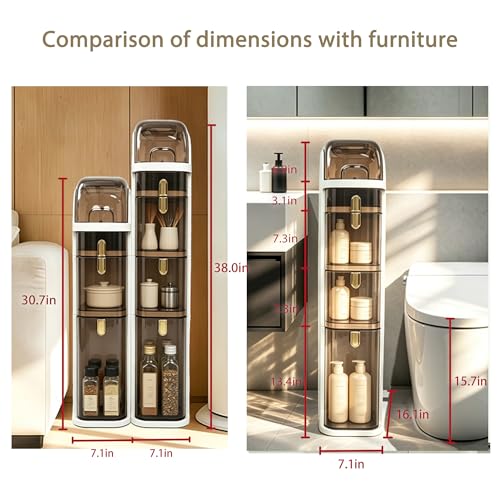 BGYMF 4-Tier Slim Bathroom Storage Cabinet, Narrow Rolling Storage Cart with Wheels, White Plastic Slim Organizer for Small Bathroom, Kitchen, Laundry Room, Corner - size: Slim 4 Tiers