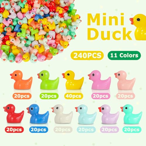 Arcimatto 240 Pack Mini Ducks Tiny Resin Duck Bulk, Decor Duck Figures for Miniature Dollhouse Decor Garden Aquarium Potted Ornament, DIY Charm Crafts Hide and Seek Prank Party Favor Toys Gag Gifts - style: Colorful Ducks