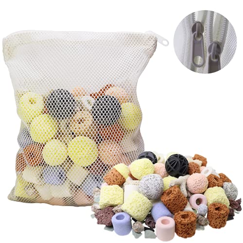 Aquarium Filter Media 15-in-1 Mineral Balls & Ceramic Rings - 500g with Zippered Mesh Bag for Fish Tank/Pond Filters - size: B Style 500g