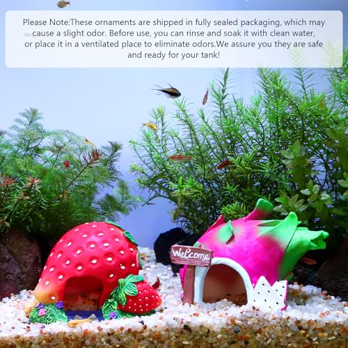 Strawberry Aquarium Decoration Resin-Cute Fish Tank Ornament with Hiding Cave for Betta & Small Fish-Approx. 4.7" L x 4.3" W x 3.5" H (Strawberry) - color: Strawberry